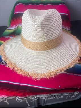 Do everything in love Tan Straw Sun Hat with White Band